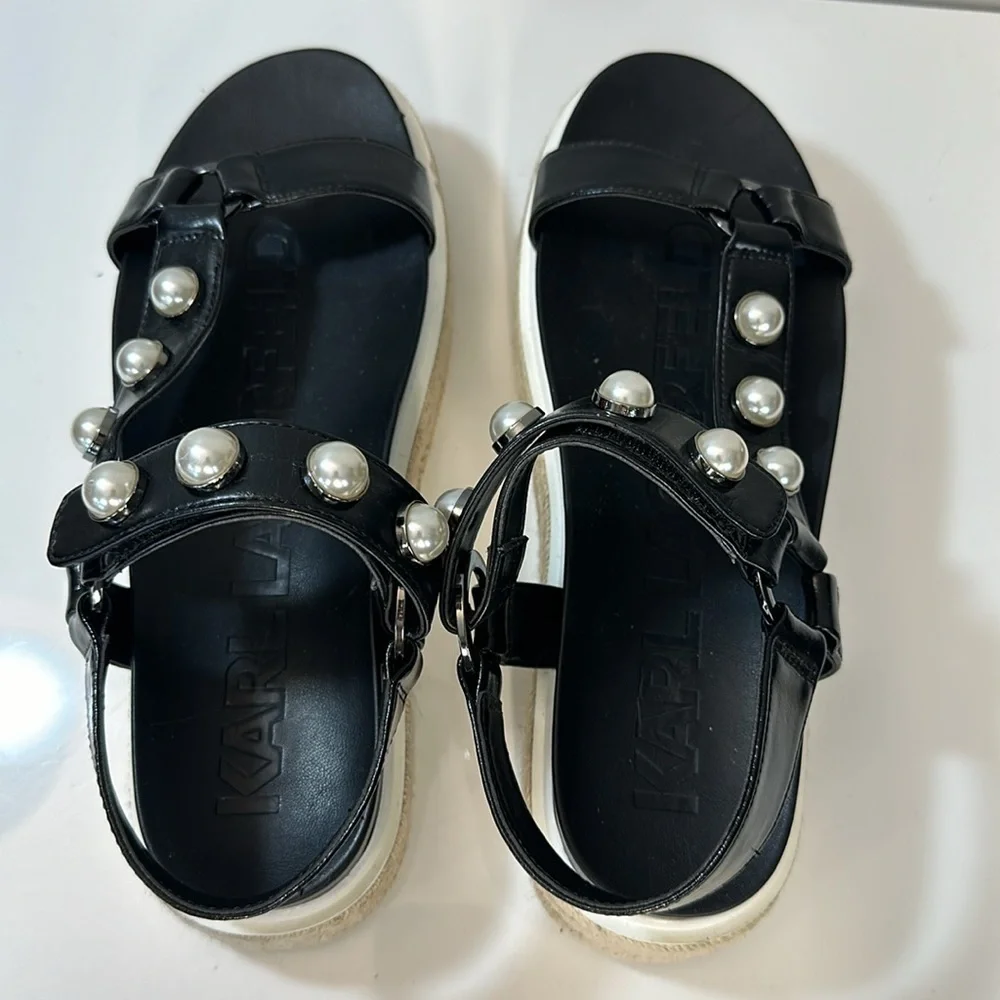 Karl‎ Lagerfeld Paris Patzi Embellished Leather Espadrille Sandals Size 9.5